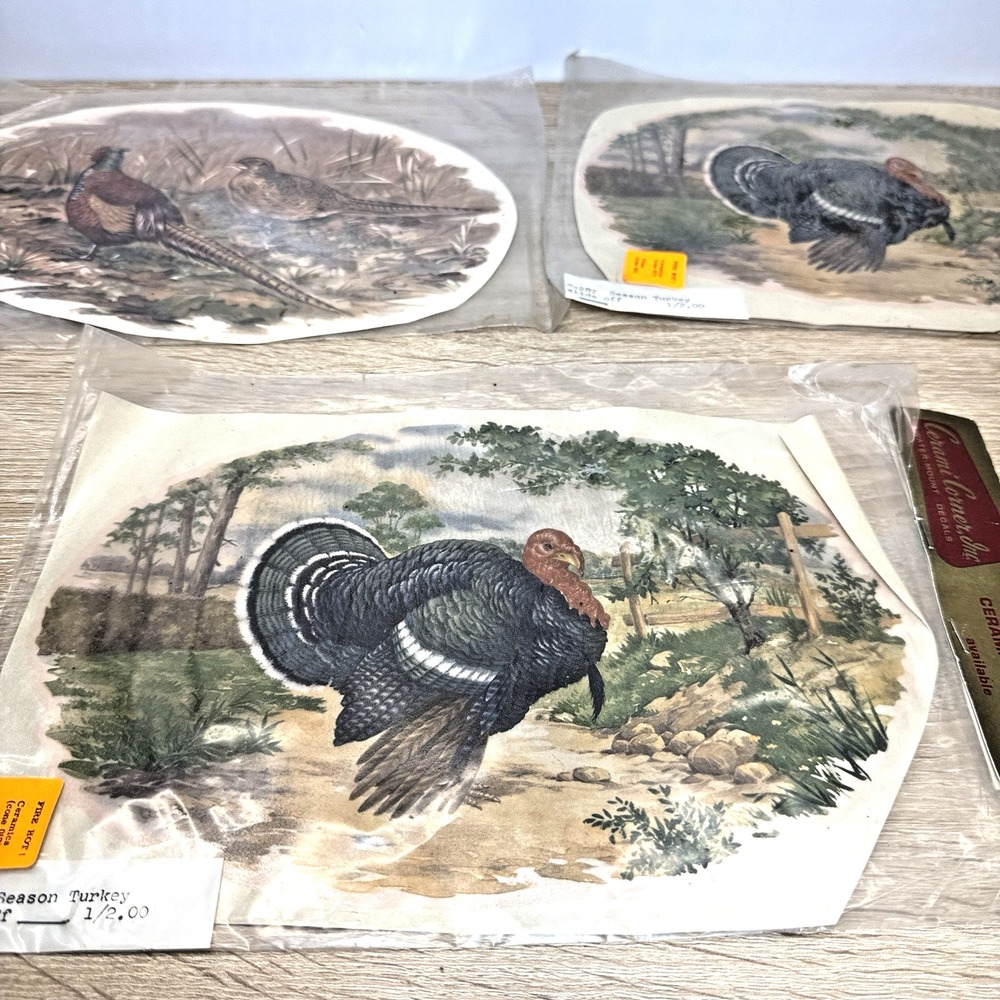 Vintage Ceramic Corner Inc Ceramic Decals Lot of 3 Turkey Pheasant Game Birds